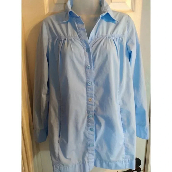 Susan Graver Top Blue Button Up Pockets Sz XS - Picture 1 of 10
